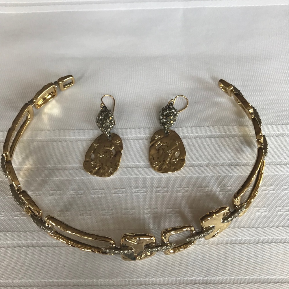 Crystal Encrusted Hammered Gold Plated Earrings
